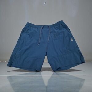 Greatness Wins Mens XL Blue Lined Athletic Training Shorts Laser Cut 7 Inseam